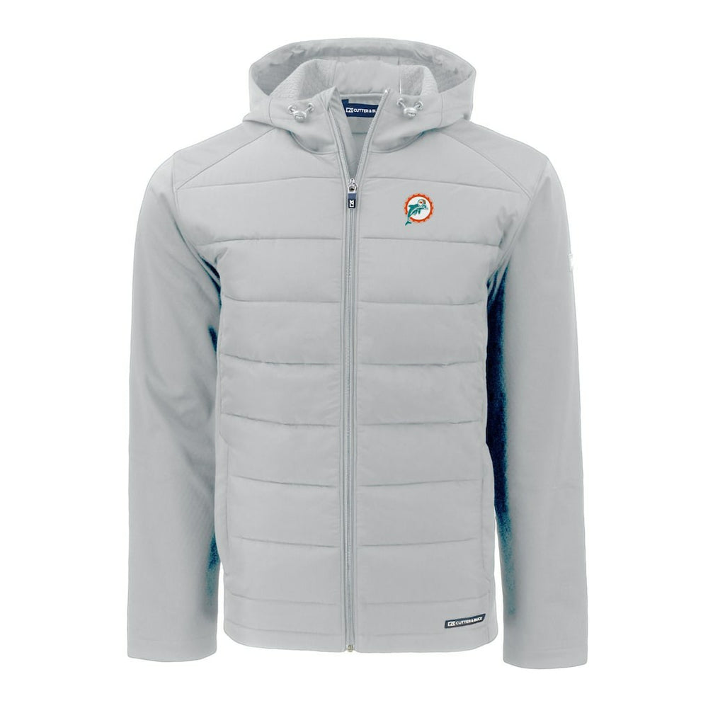 Miami Dolphins Cutter & Buck Throwback Evoke Hybrid Eco Softshell Recycled Full-Zip Hoodie Jacket | NFL Near me
