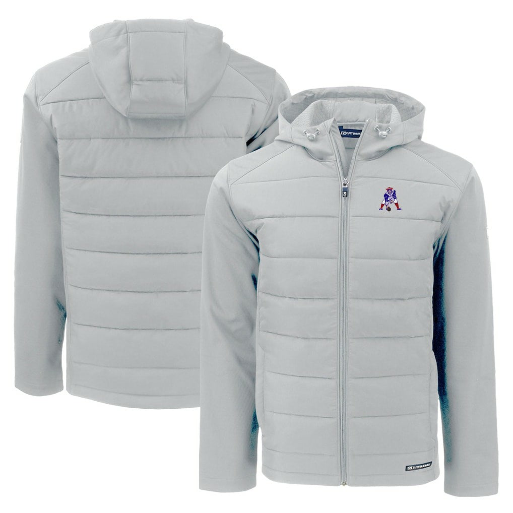New England Patriots Cutter & Buck Throwback Evoke Hybrid Eco Softshell Recycled Full-Zip Hoodie Jacket | NFL Outlet