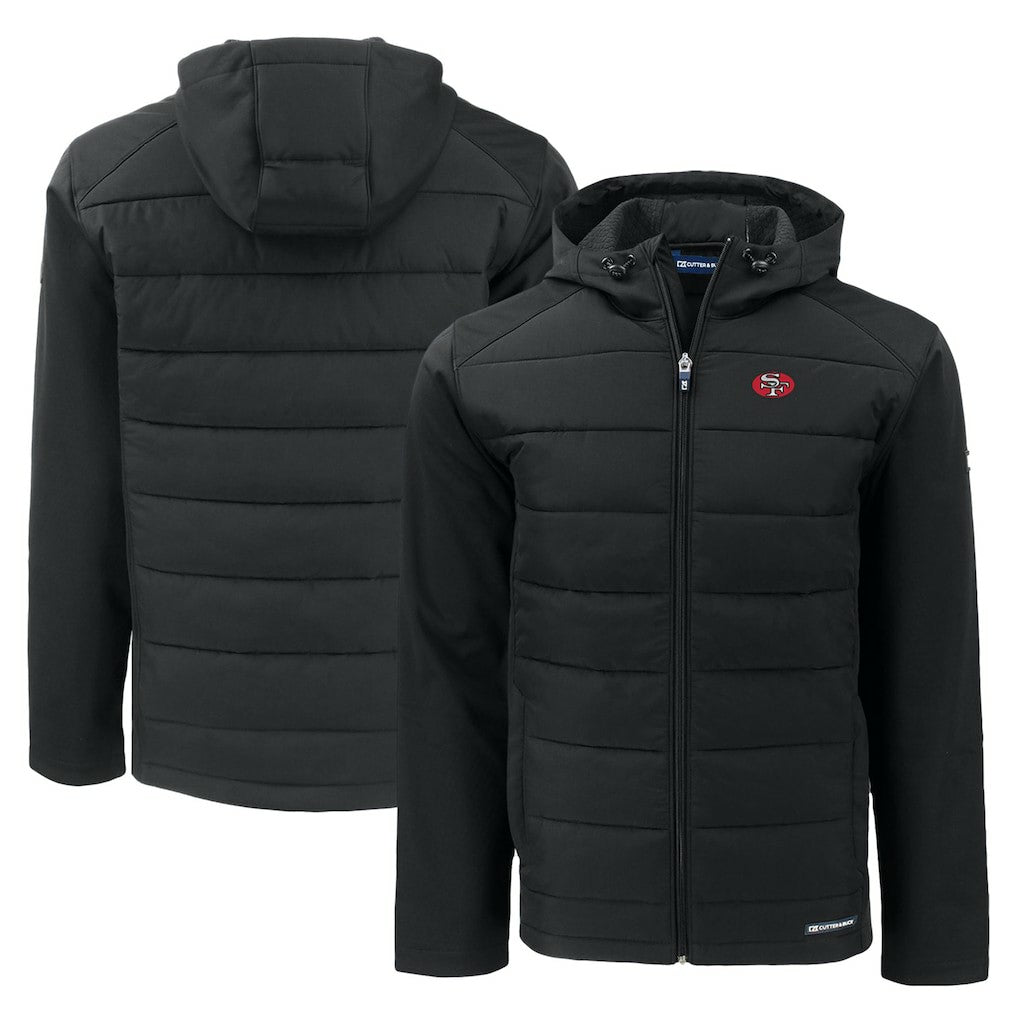 San Francisco 49ers Cutter & Buck Throwback Evoke Hybrid Eco Softshell Recycled Full-Zip Hoodie Jacket | NFL Discount