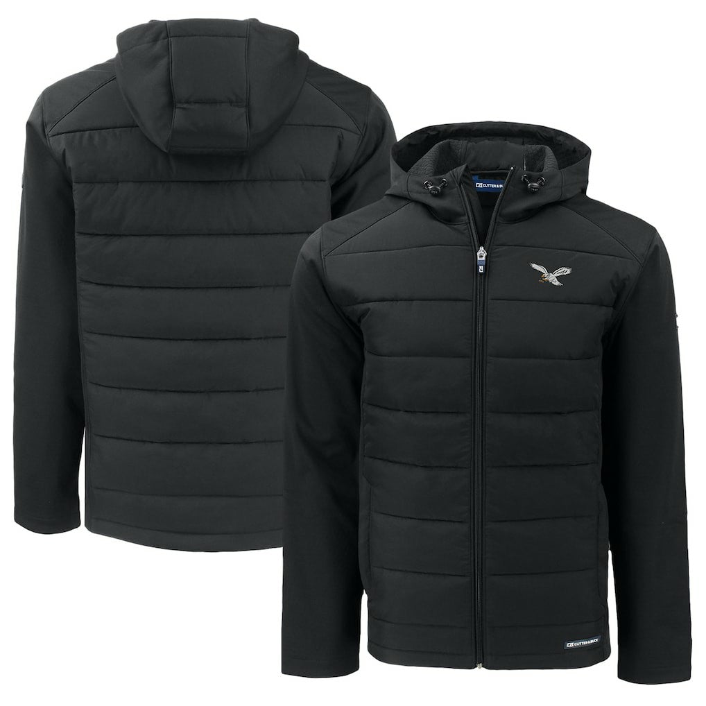 Philadelphia Eagles Cutter & Buck Throwback Big & Tall Evoke Hybrid Eco Softshell Recycled Full-Zip Hoodie | NFL Discount