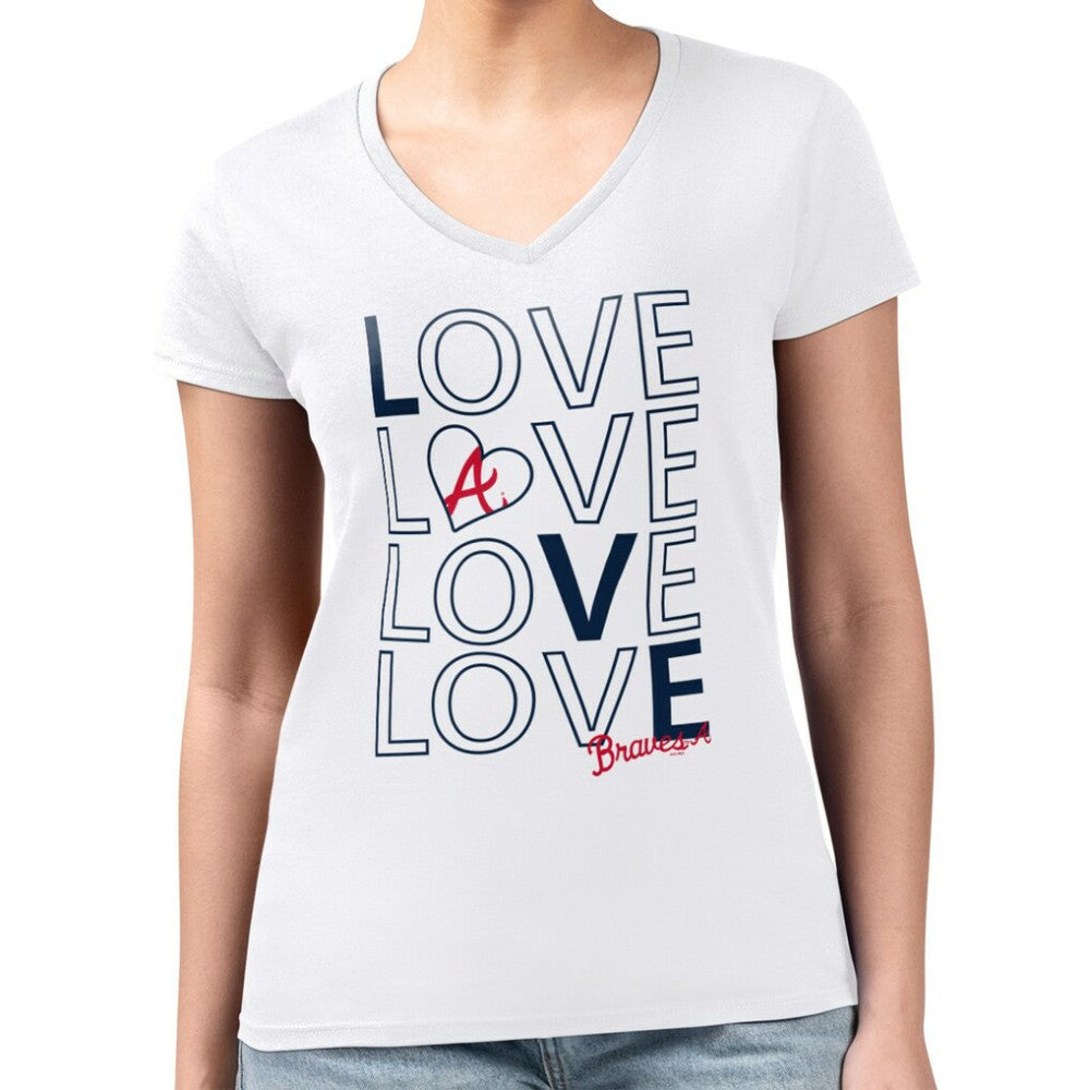Atlanta Braves G-III 4Her by Carl Banks Women's Super-Slim Fit Lightweight Love Graphic Team V-Neck T-Shirt - MLB T-shirts