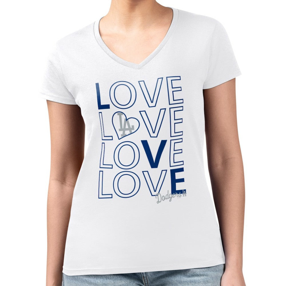 Los Angeles Dodgers G-III 4Her by Carl Banks Women's Super-Slim Fit Lightweight Love Graphic Team V-Neck T-Shirt - MLB T-shirts