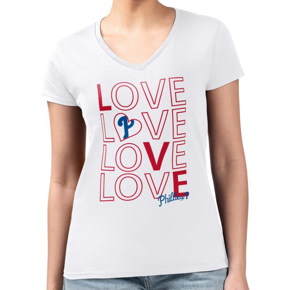 Philadelphia Phillies G-III 4Her by Carl Banks Women's Super-Slim Fit Lightweight Love Graphic Team V-Neck T-Shirt - MLB T-shirts