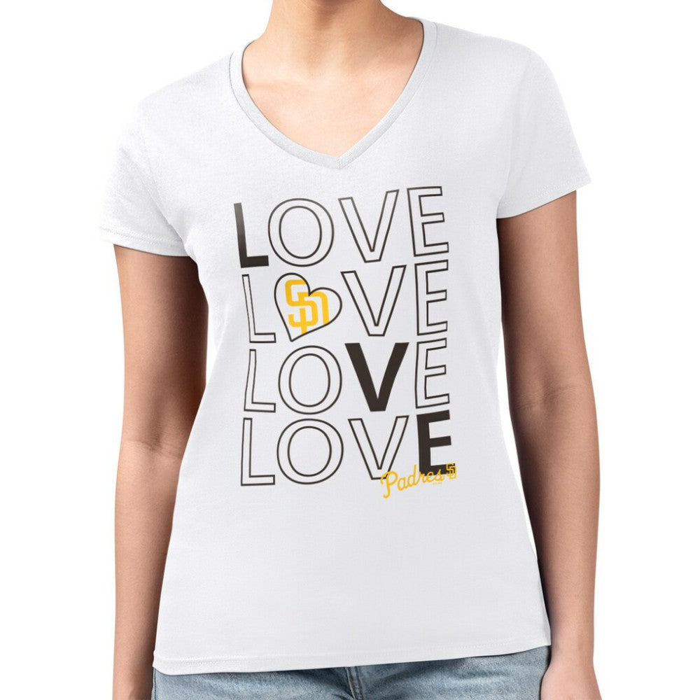 San Diego Padres G-III 4Her by Carl Banks Women's Super-Slim Fit Lightweight Love Graphic Team V-Neck T-Shirt - MLB T-shirts