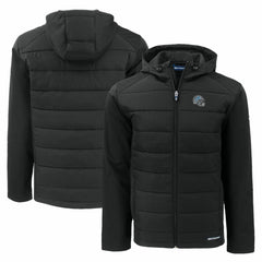 Detroit Lions Cutter & Buck Helmet Evoke Hybrid Eco Softshell Recycled Full-Zip Hoodie Jacket | NFL Discount