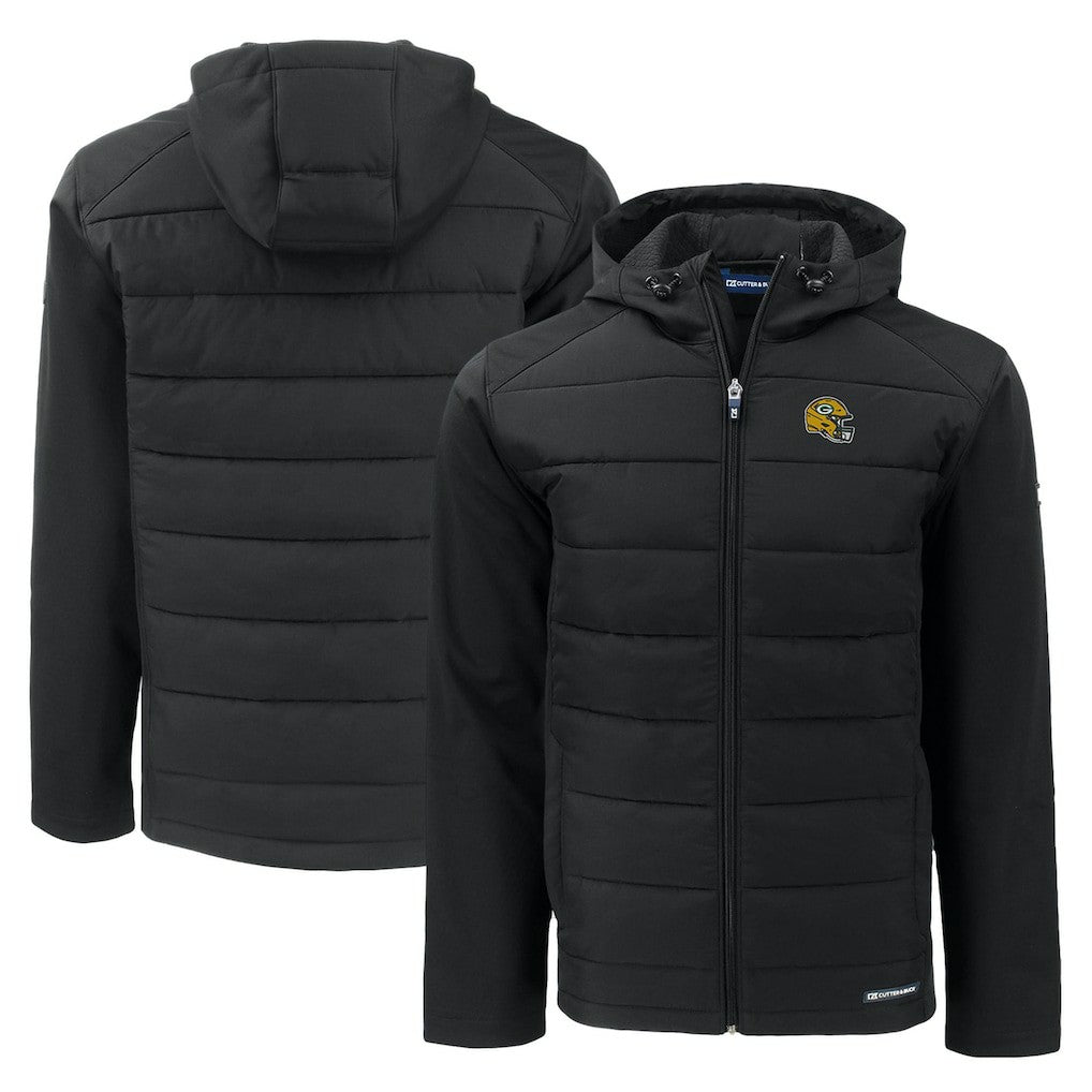 Green Bay Packers Cutter & Buck Helmet Evoke Hybrid Eco Softshell Recycled Full-Zip Hoodie Jacket | NFL US