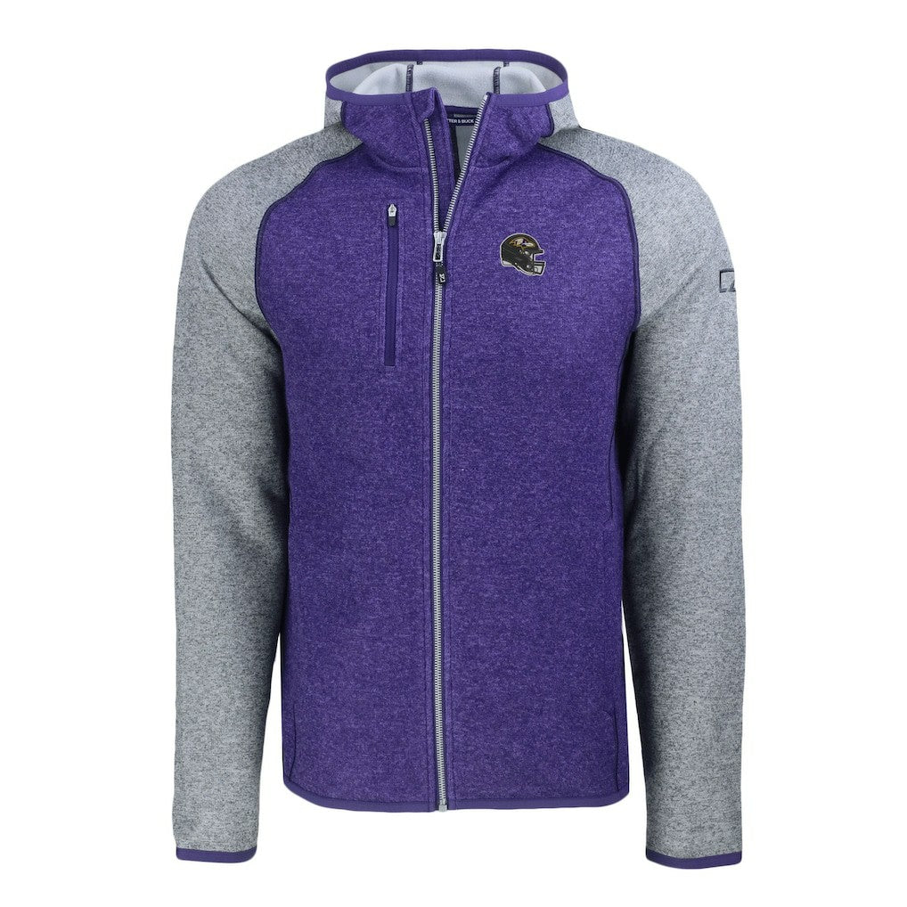 Baltimore Ravens Cutter & Buck Helmet Mainsail Sweater-Knit Full-Zip Hoodie | NFL Discount
