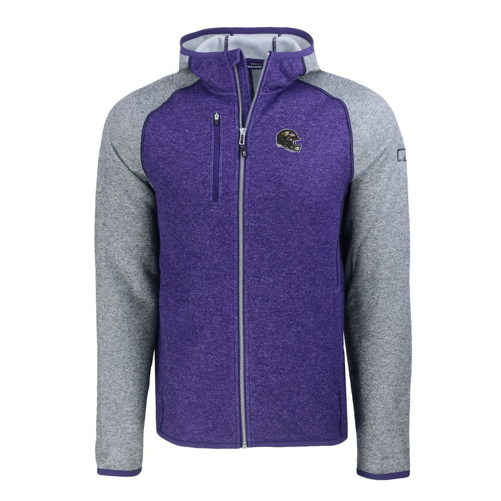 Baltimore Ravens Cutter & Buck Helmet Mainsail Sweater-Knit Full-Zip Hoodie | NFL Discount
