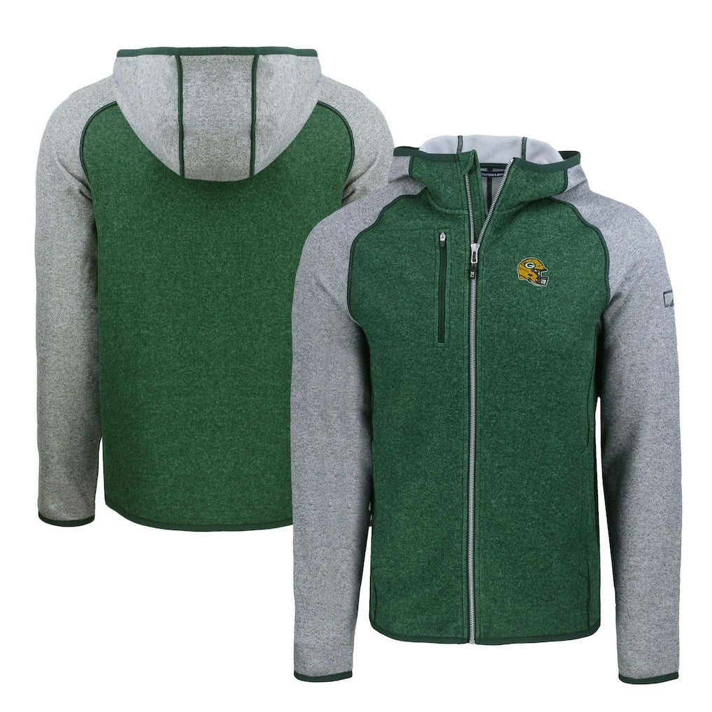 Green Bay Packers Cutter & Buck Helmet Mainsail Sweater-Knit Full-Zip Hoodie | NFL Discount