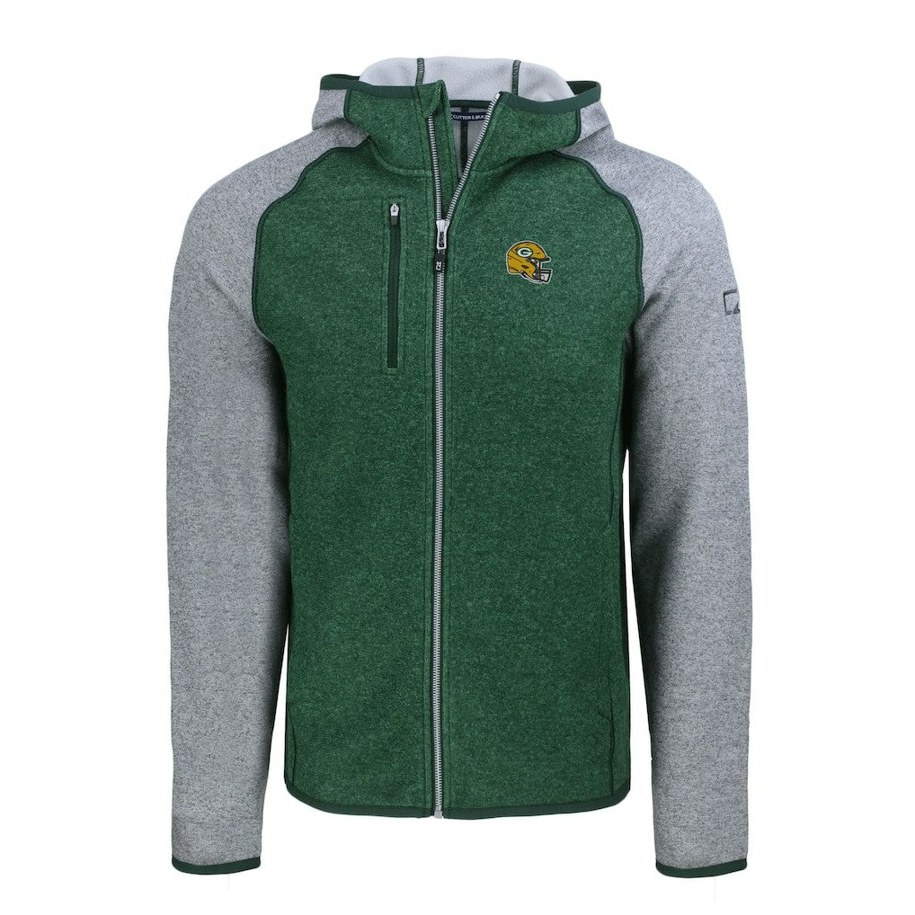 Green Bay Packers Cutter & Buck Helmet Mainsail Sweater-Knit Full-Zip Hoodie | NFL Discount