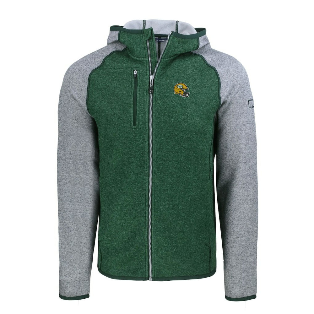 Green Bay Packers Cutter & Buck Helmet Mainsail Sweater-Knit Full-Zip Hoodie | NFL Discount