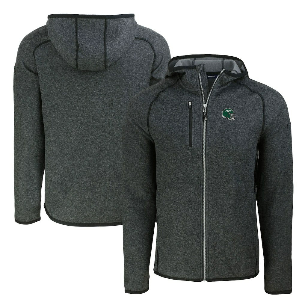 New York Jets Cutter & Buck Helmet Mainsail Sweater-Knit Full-Zip Hoodie | NFL Outlet