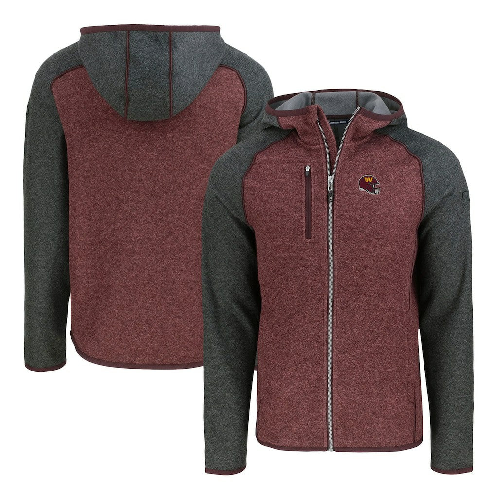 Washington Commanders Cutter & Buck Helmet Mainsail Sweater-Knit Full-Zip Hoodie | NFL Hot