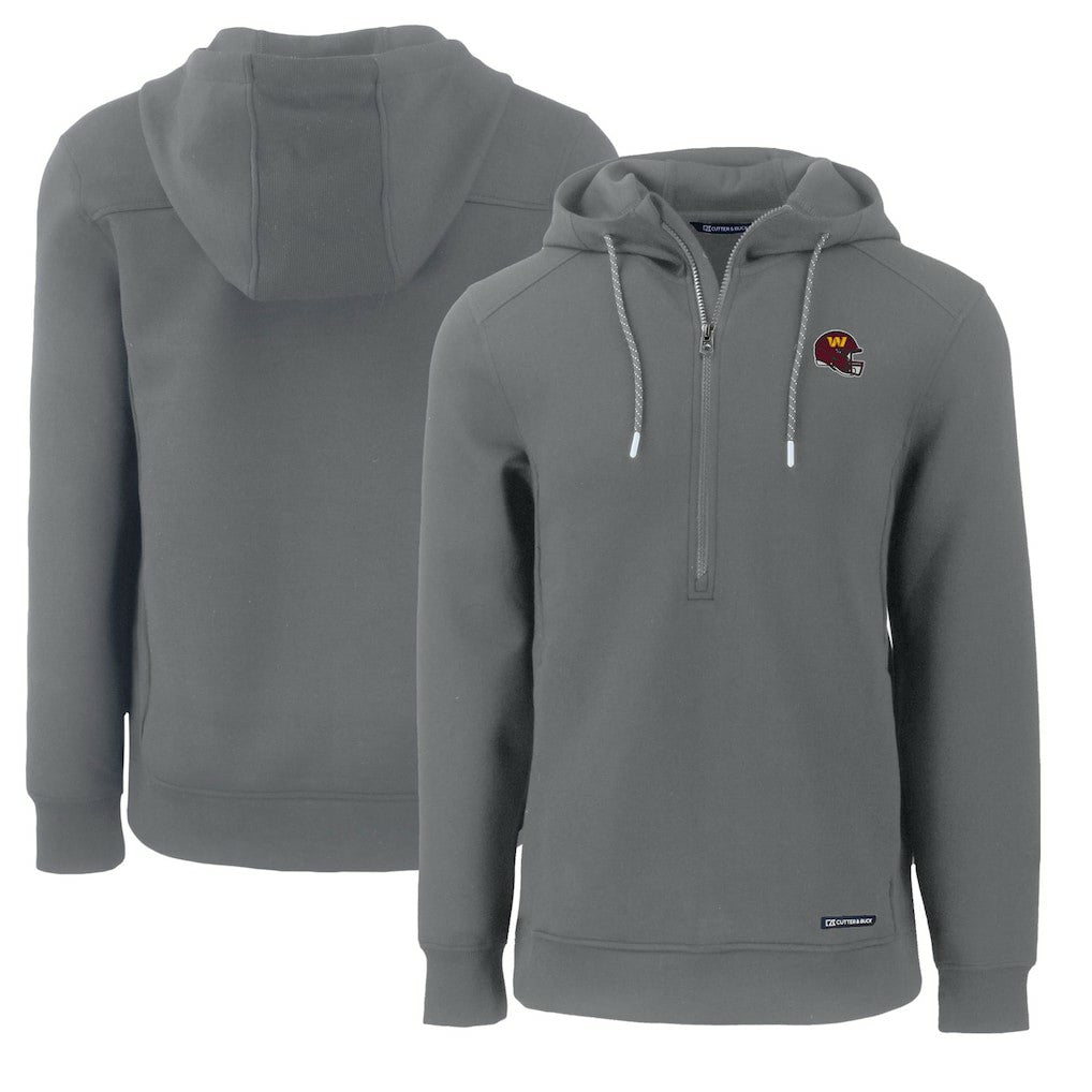 Washington Commanders Cutter & Buck Helmet Roam Eco Half-Zip Recycled Pullover Hoodie | NFL Discount