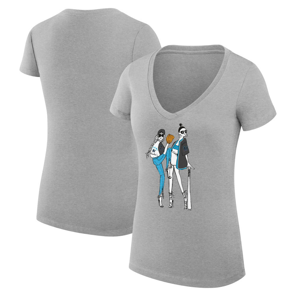 Miami Marlins G-III 4Her by Carl Banks Women's Super-Slim Fit Lightweight Baseball V-Neck T-Shirt - MLB T-shirts