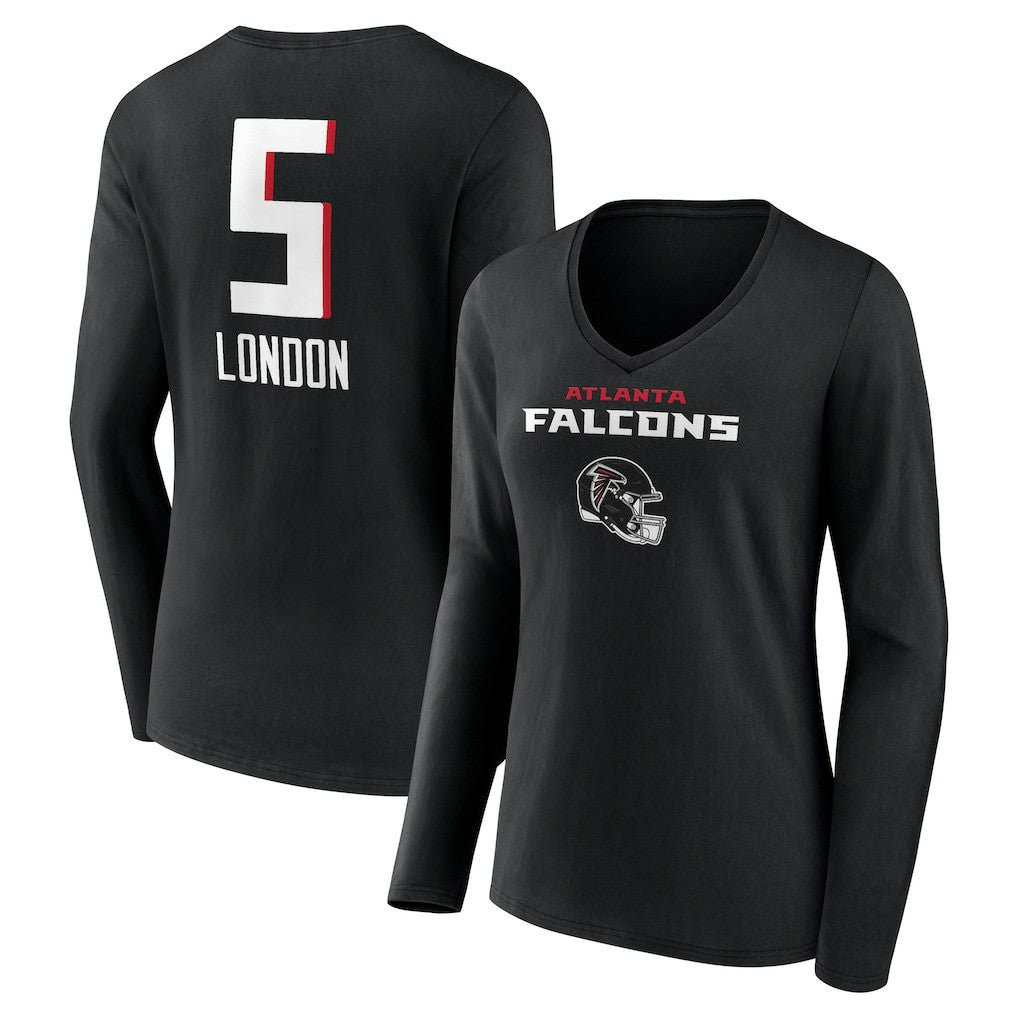 Atlanta Falcons Drake London  Women's Team Wordmark Player Name & Number Long Sleeve V-Neck T-Shirt | NFL Discount
