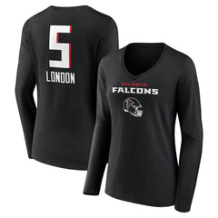 Atlanta Falcons Drake London  Women's Team Wordmark Player Name & Number Long Sleeve V-Neck T-Shirt | NFL Discount