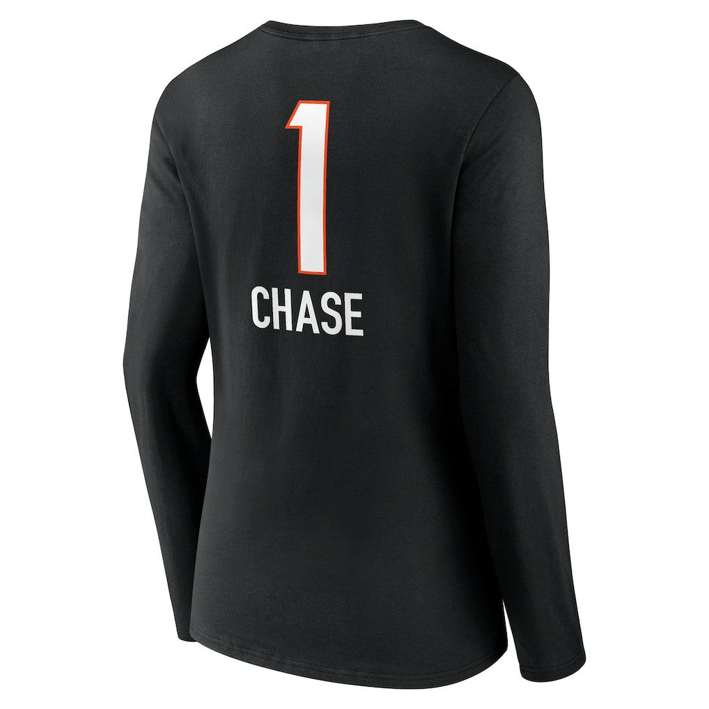 Cincinnati Bengals Ja'Marr Chase  Women's Team Wordmark Player Name & Number Long Sleeve V-Neck T-Shirt | NFL Hot