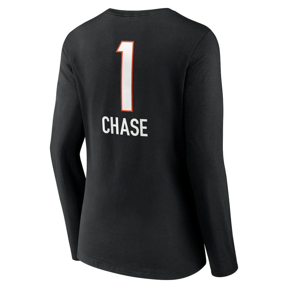 Cincinnati Bengals Ja'Marr Chase  Women's Team Wordmark Player Name & Number Long Sleeve V-Neck T-Shirt | NFL Hot