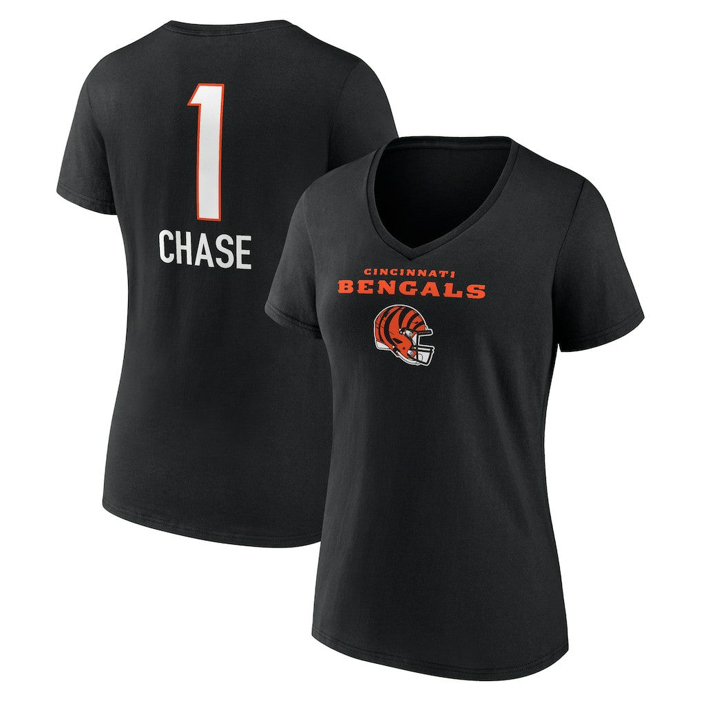 Cincinnati Bengals Ja'Marr Chase  Women's Team Wordmark Player Name & Number V-Neck T-Shirt | NFL US