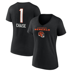 Cincinnati Bengals Ja'Marr Chase  Women's Team Wordmark Player Name & Number V-Neck T-Shirt | NFL US
