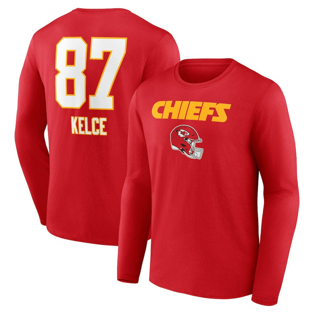 Kansas City Chiefs Travis Kelce  Team Wordmark Player Name & Number Long Sleeve T-Shirt | NFL US