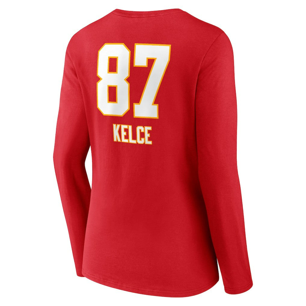 Kansas City Chiefs Travis Kelce  Women's Team Wordmark Player Name & Number Long Sleeve V-Neck T-Shirt | NFL On sale