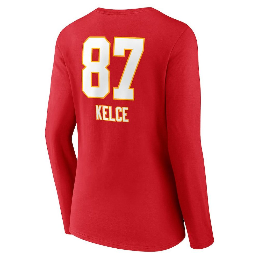 Kansas City Chiefs Travis Kelce  Women's Team Wordmark Player Name & Number Long Sleeve V-Neck T-Shirt | NFL On sale