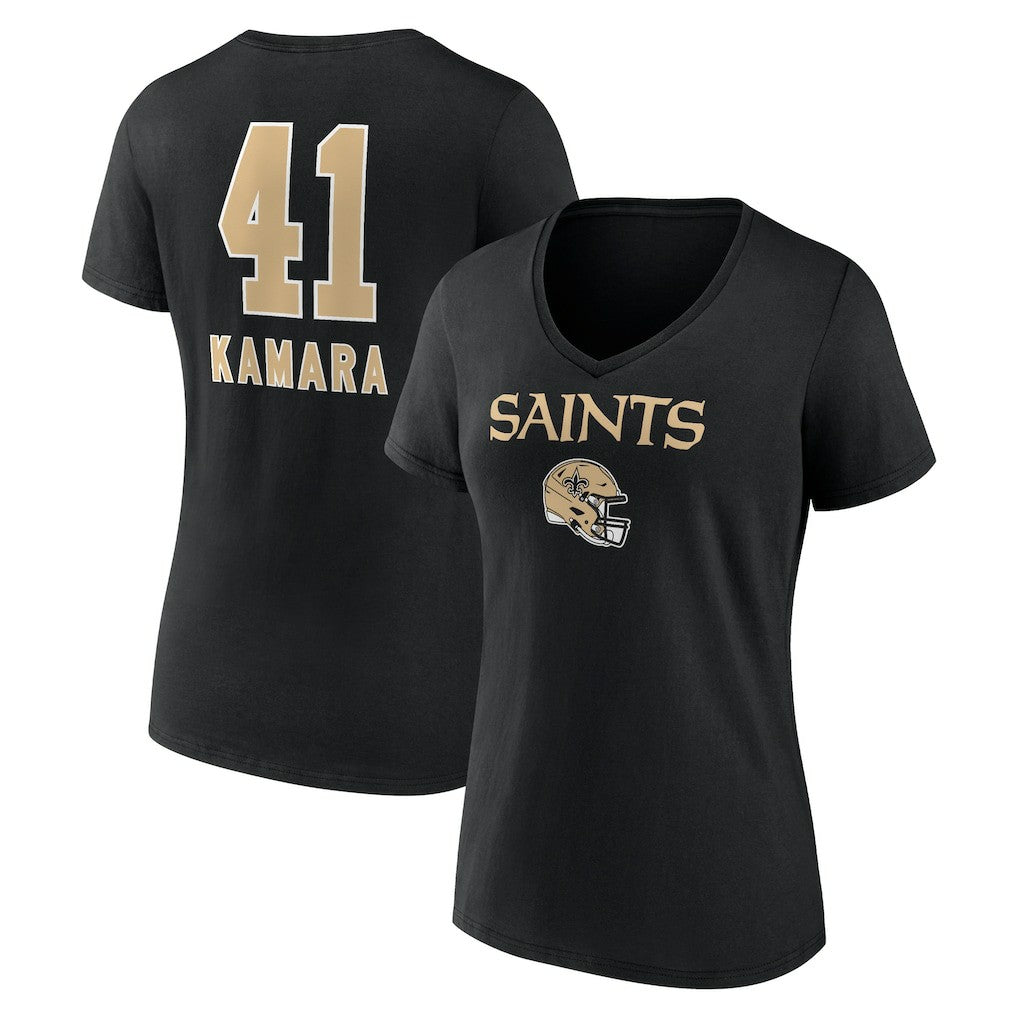 New Orleans Saints Alvin Kamara  Women's Team Wordmark Player Name & Number V-Neck T-Shirt | NFL Near me