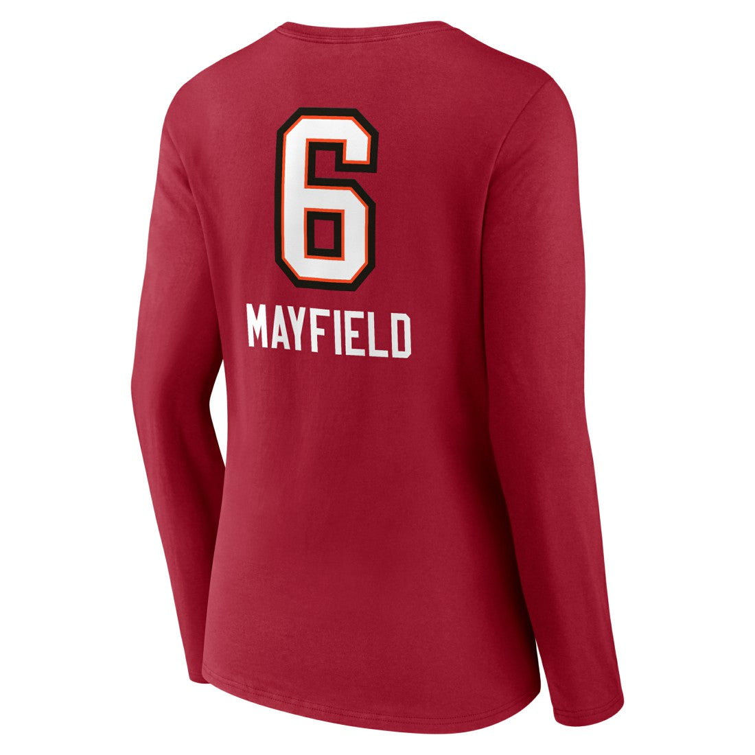 Tampa Bay Buccaneers Baker Mayfield  Women's Team Wordmark Player Name & Number Long Sleeve V-Neck T-Shirt | NFL Discount