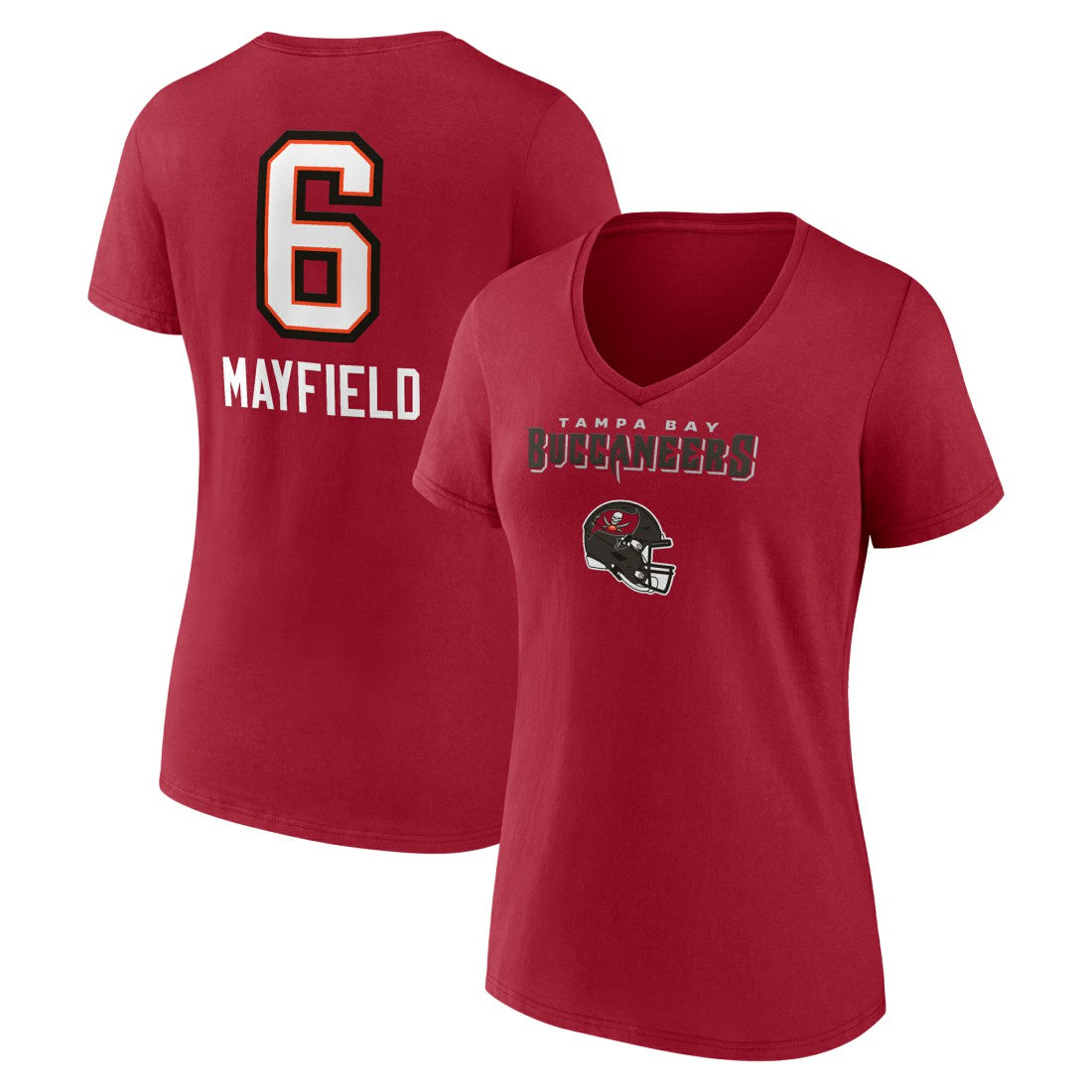 Tampa Bay Buccaneers Baker Mayfield  Women's Team Wordmark Player Name & Number V-Neck T-Shirt | NFL On sale