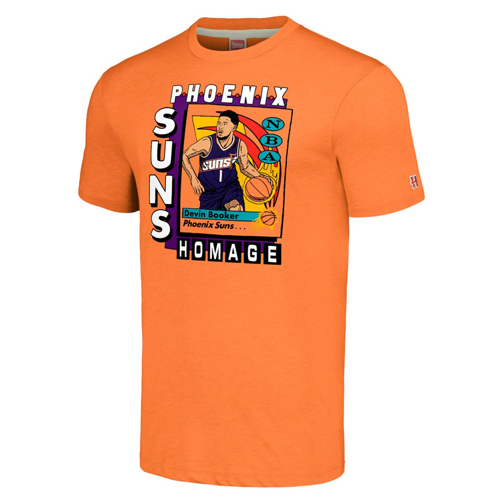Orange Devin Booker Phoenix Suns Homage Unisex SkyBox Player Tri-Blend T-Shirt | NBA