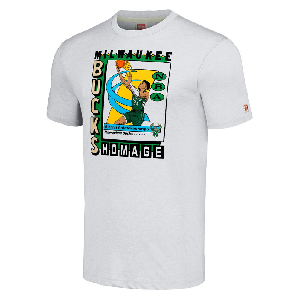 Heather Gray Giannis Antetokounmpo Milwaukee Bucks Homage Unisex SkyBox Player Tri-Blend T-Shirt | NBA
