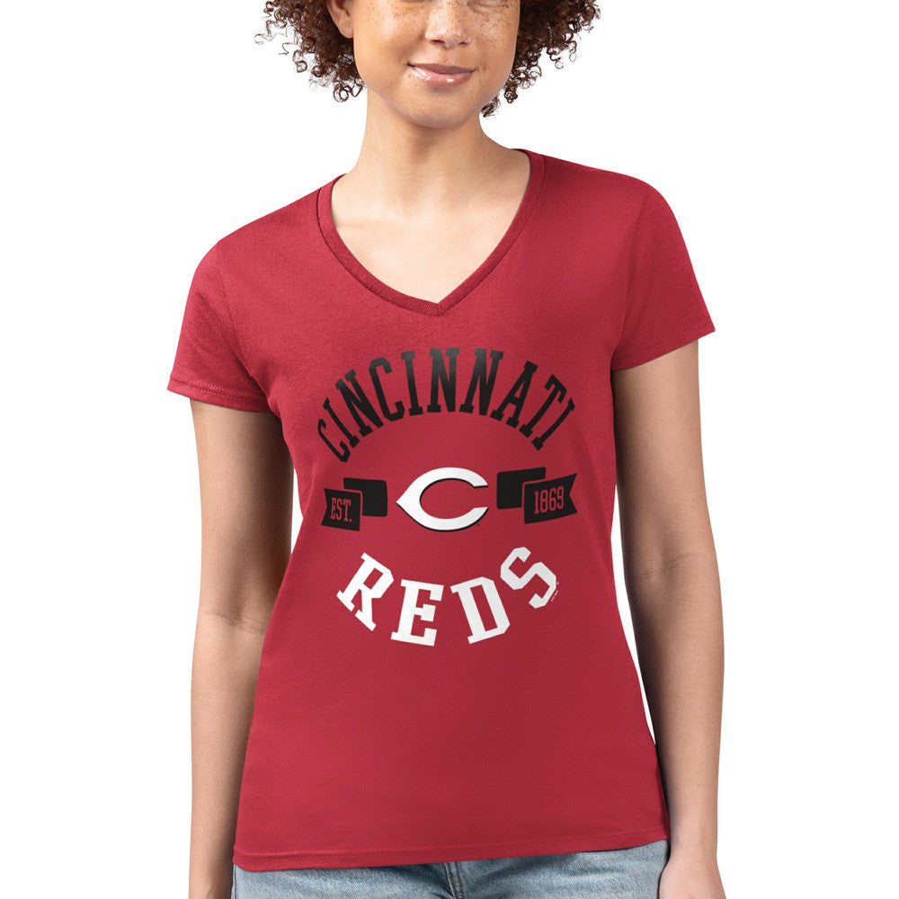 Cincinnati Reds G-III 4Her by Carl Banks Women's Super-Slim Fit Lightweight City Graphic V-Neck T-Shirt - MLB T-shirts