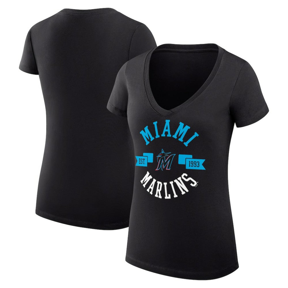 Miami Marlins G-III 4Her by Carl Banks Women's Super-Slim Fit Lightweight City Graphic V-Neck T-Shirt - MLB T-shirts