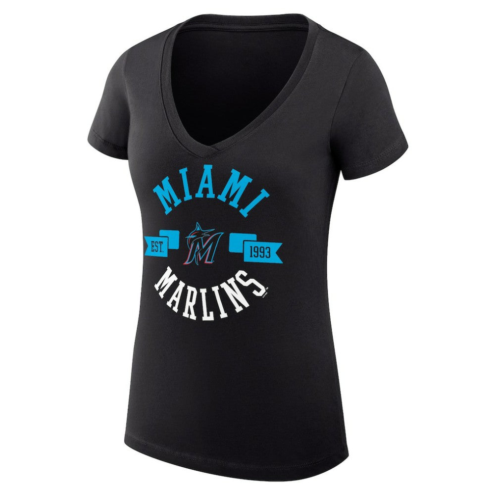 Miami Marlins G-III 4Her by Carl Banks Women's Super-Slim Fit Lightweight City Graphic V-Neck T-Shirt - MLB T-shirts