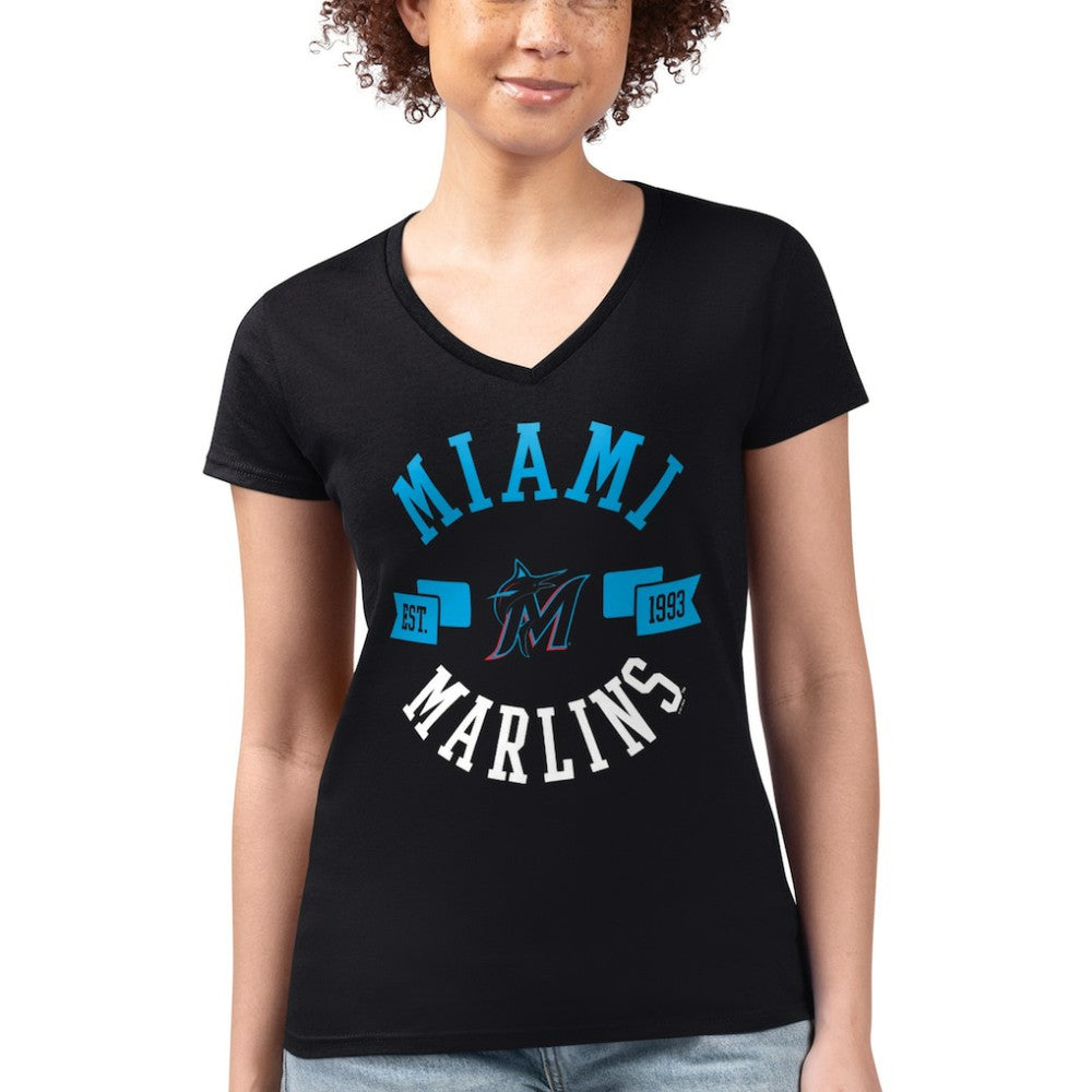 Miami Marlins G-III 4Her by Carl Banks Women's Super-Slim Fit Lightweight City Graphic V-Neck T-Shirt - MLB T-shirts