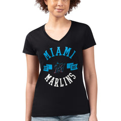 Miami Marlins G-III 4Her by Carl Banks Women's Super-Slim Fit Lightweight City Graphic V-Neck T-Shirt - MLB T-shirts