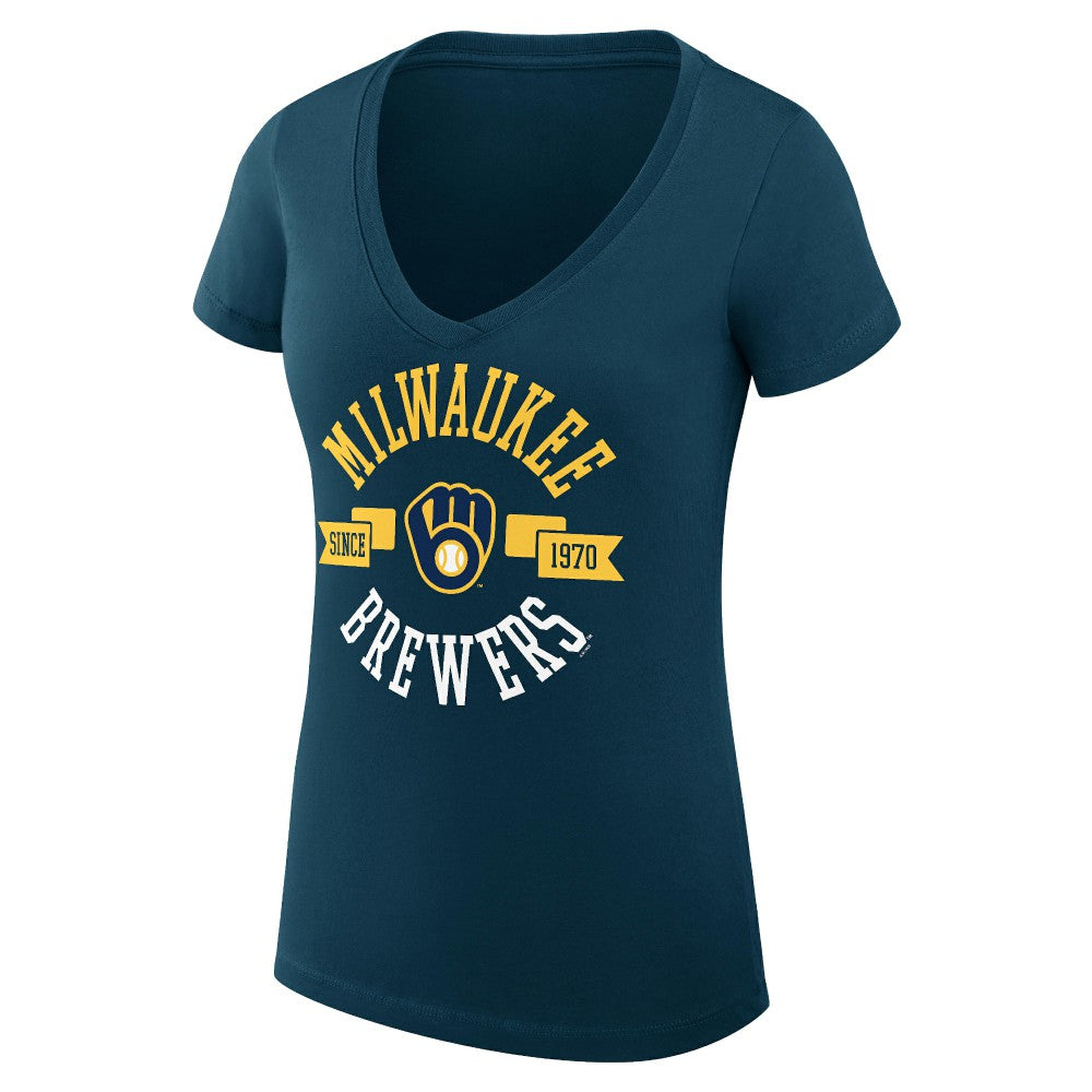Milwaukee Brewers G-III 4Her by Carl Banks Women's Super-Slim Fit Lightweight City Graphic V-Neck T-Shirt - MLB T-shirts