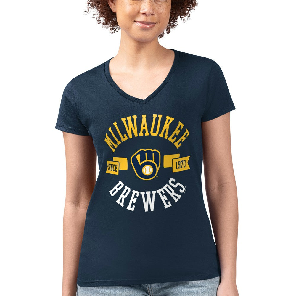 Milwaukee Brewers G-III 4Her by Carl Banks Women's Super-Slim Fit Lightweight City Graphic V-Neck T-Shirt - MLB T-shirts