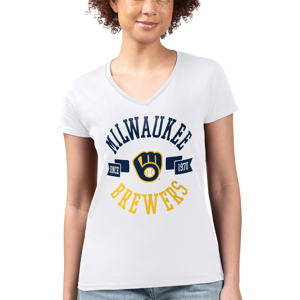 Milwaukee Brewers G-III 4Her by Carl Banks Women's Super-Slim Fit Lightweight City Graphic V-Neck T-Shirt - MLB T-shirts
