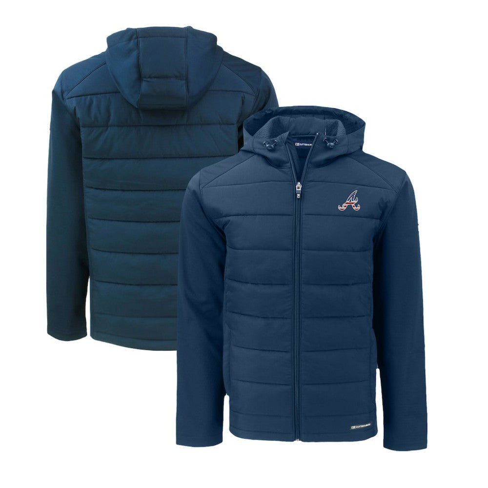 Atlanta Braves Cutter & Buck Stars & Stripes Evoke Hybrid Eco Softshell Recycled Full-Zip Hoodie Jacket - MLB Jackets