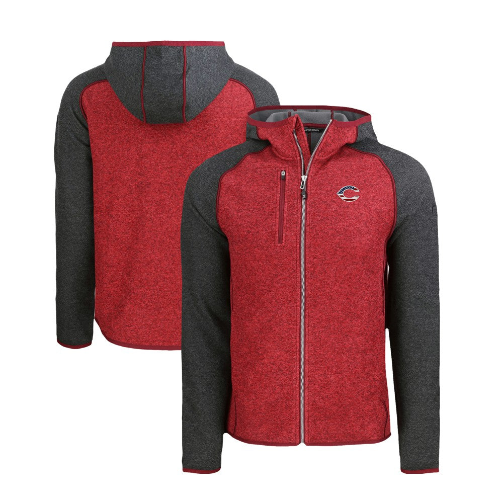 Cincinnati Reds Cutter & Buck Stars & Stripes Mainsail Sweater-Knit Full-Zip Hoodie - MLB Hoodies