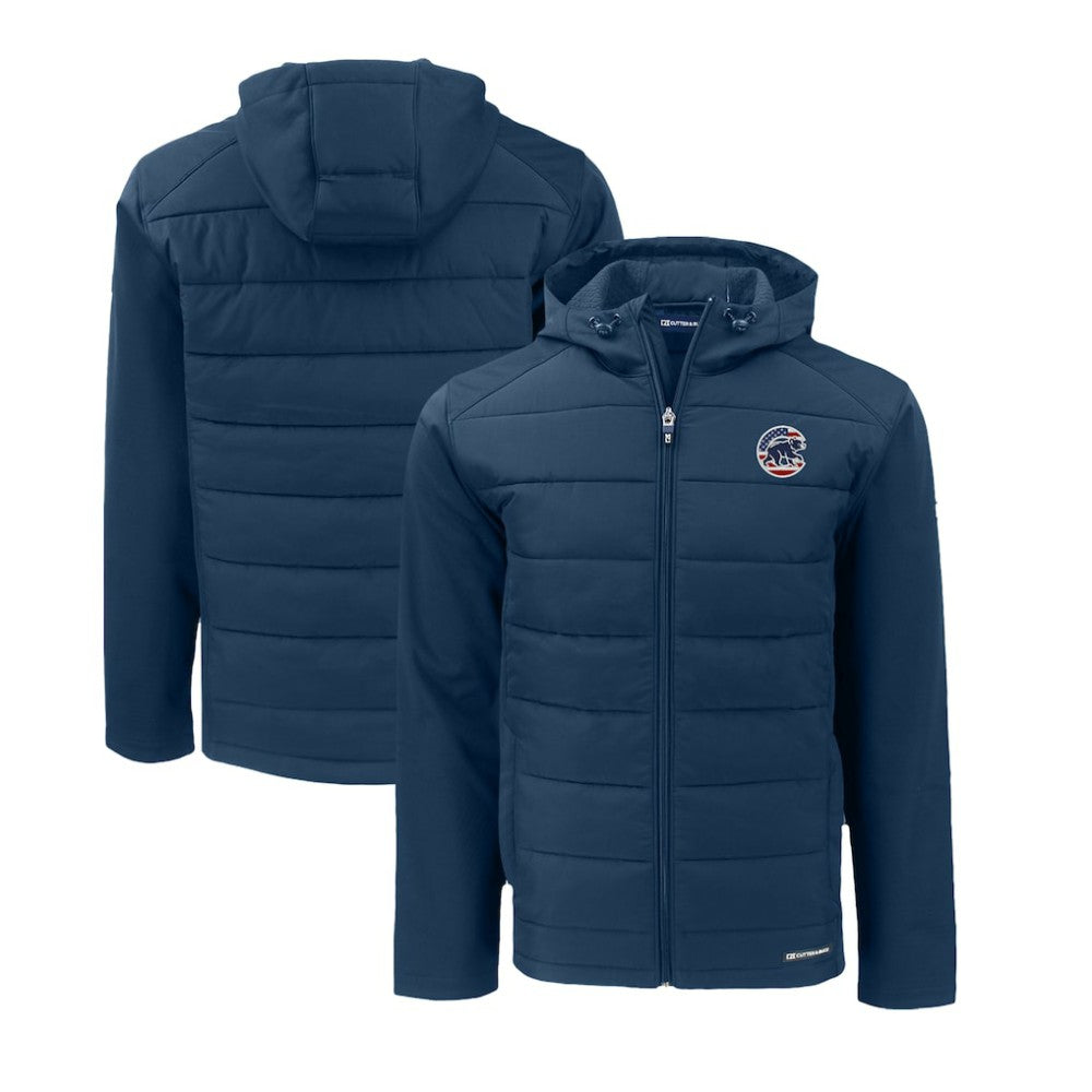 Chicago Cubs Cutter & Buck Stars & Stripes Big & Tall Evoke Hybrid Eco Softshell Recycled Full-Zip Hoodie Jacket - MLB Jackets