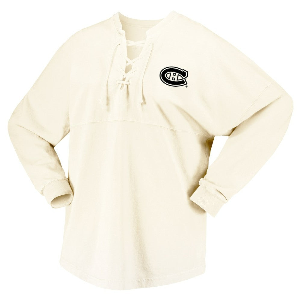 Montreal Canadiens Fanatics Women's Original Six Lace-Up Spirit Jersey Long Sleeve T-Shirt -  NHL T-shirts