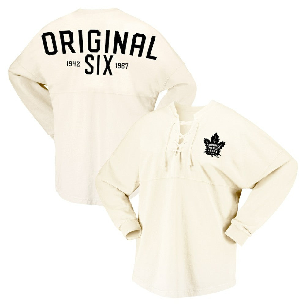 Toronto Maple Leafs Fanatics Women's Original Six Lace-Up Spirit Jersey Long Sleeve T-Shirt -  NHL T-shirts