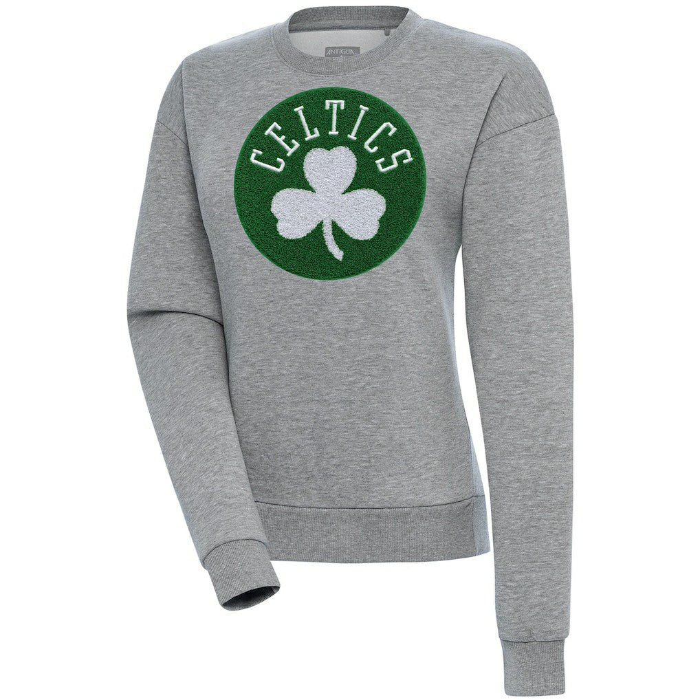 Heather Gray Boston Celtics Antigua Women's Victory Crewneck Pullover Sweatshirt | NBA