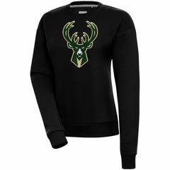 Black Milwaukee Bucks Antigua Women's Victory Crewneck Pullover Sweatshirt | NBA