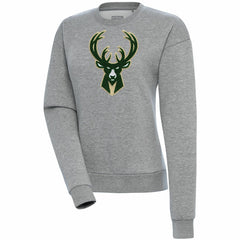 Heather Gray Milwaukee Bucks Antigua Women's Victory Crewneck Pullover Sweatshirt | NBA