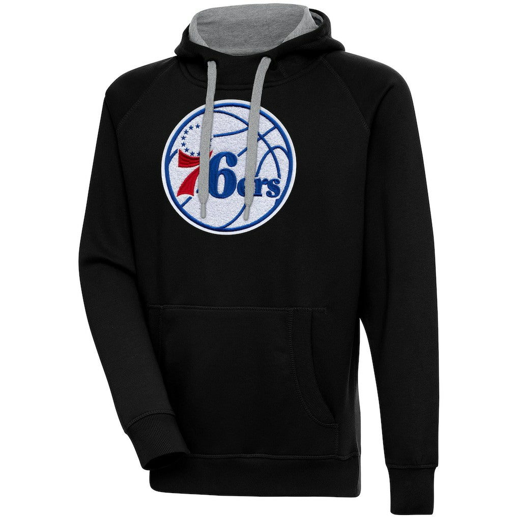 Black Philadelphia 76ers Antigua Victory Pullover Hoodie | NBA